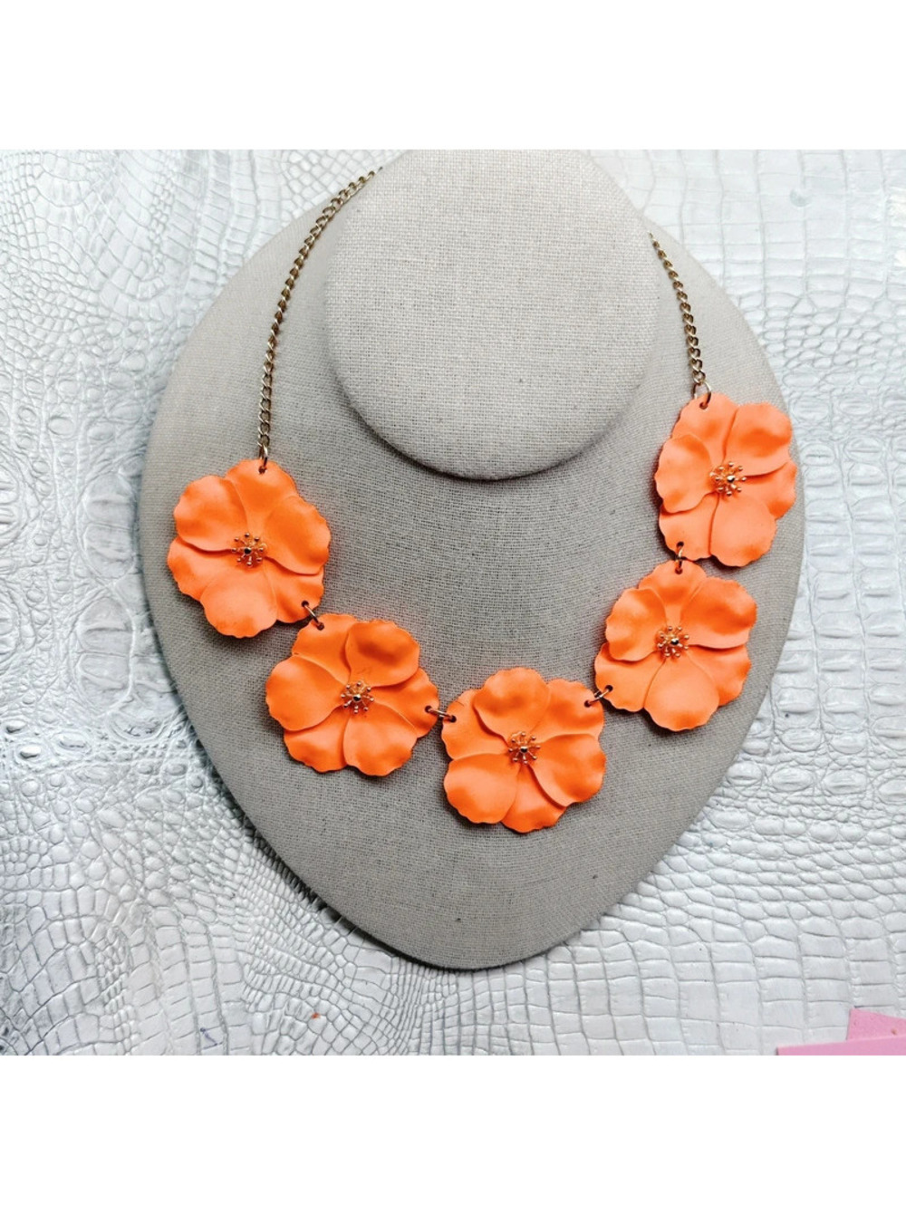 1397mc. Neon Orange Flower Floral Necklace